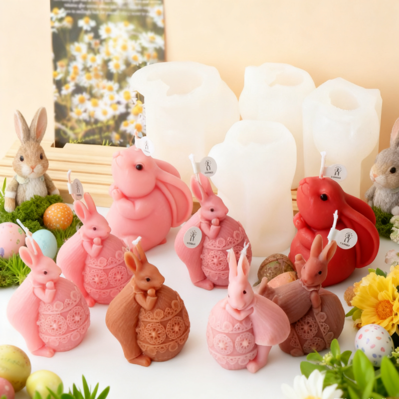 Candle Making Fat - Forma silikonowa 3D królik wielkanocny do
