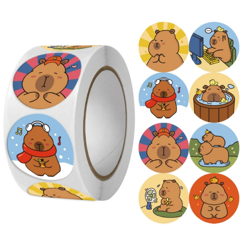 Label Sticker Round - 500 sztuk/paczka naklejki kapibara śliczna świnia